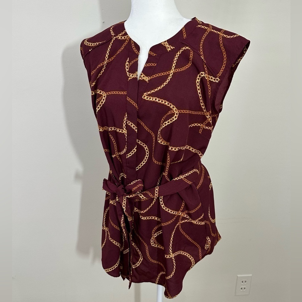 Motherhood Maternity sz sm silky tunic top in a rust color with a golden design